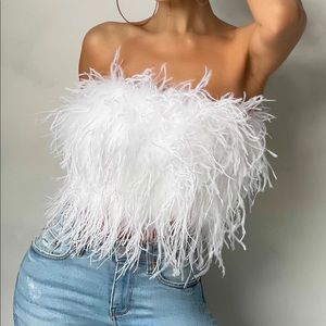 Dream Daze White Feather Bandeau Crop Top